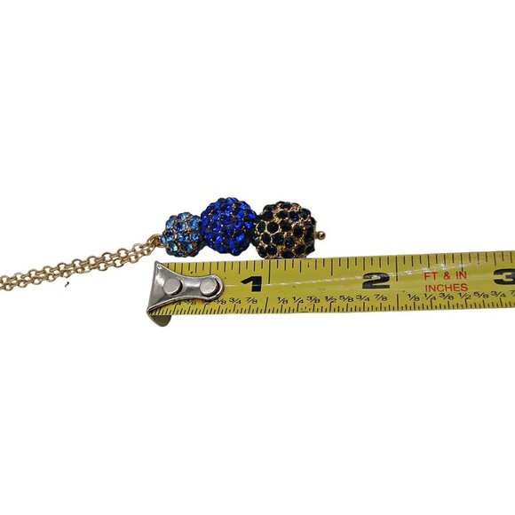 Three Ball Blue Black Rhinestone Pendant Necklace Gold Tone Disco Crafts Jewelry - Picture 9 of 9